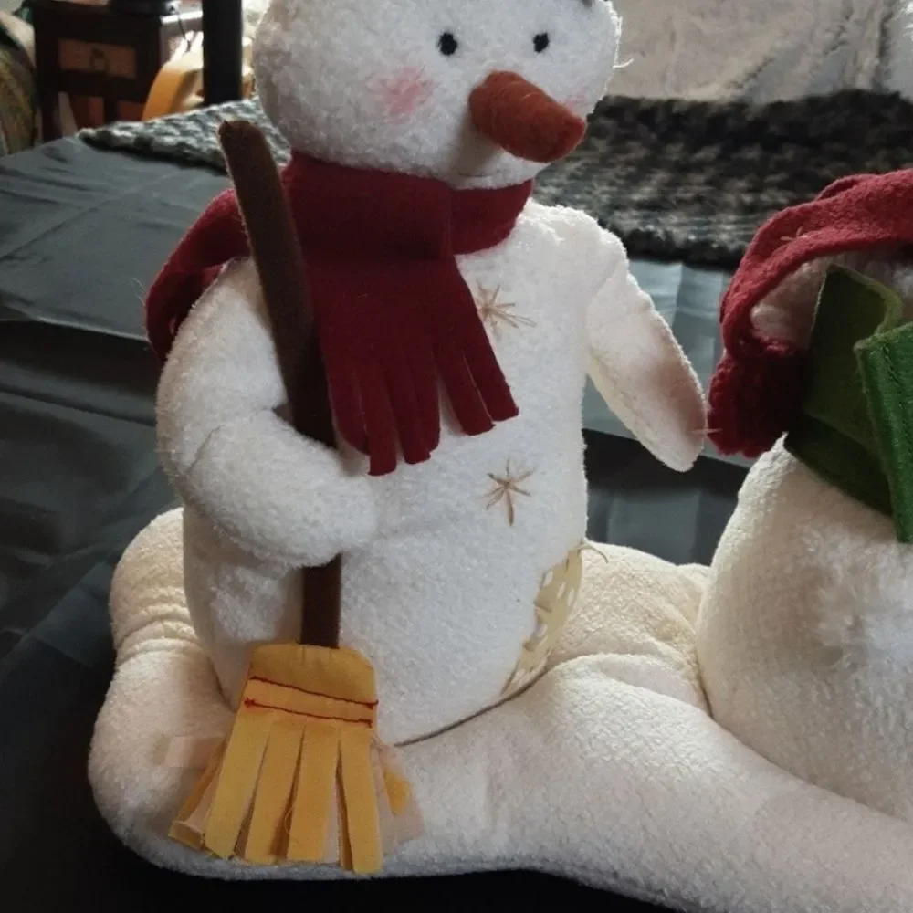 Vintage Christmas Snowpeople‎ Decoration Large Stuffed Frosty With Friend